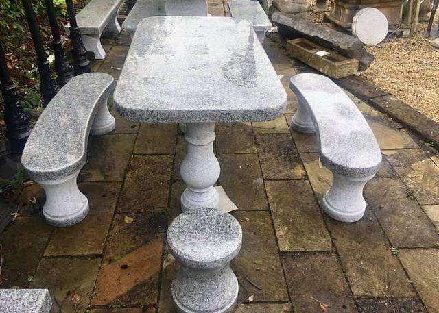 Granite Table, 2 Benches and 2 Stools