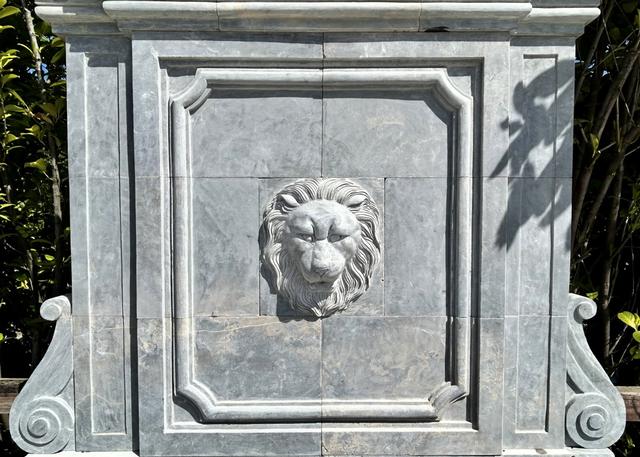 Limestone Lion Head Wall Fountain Large