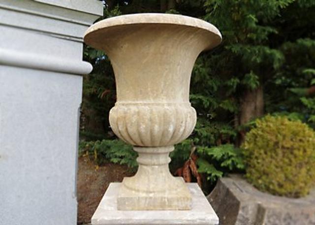 Limestone Urns on Pedestal