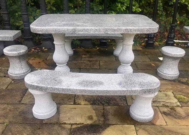 Granite Table, 2 Benches and 2 Stools