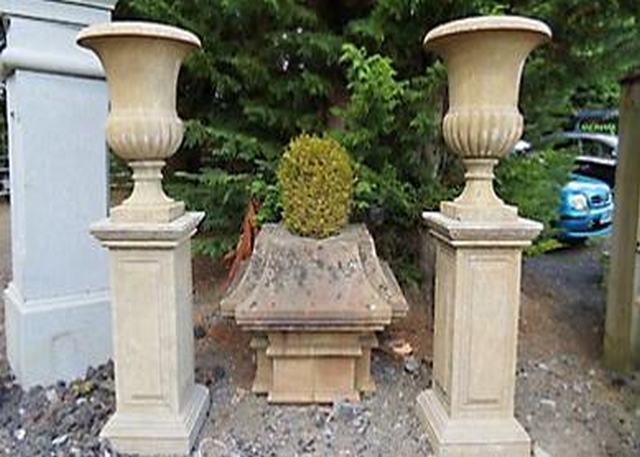 Limestone Urns on Pedestal